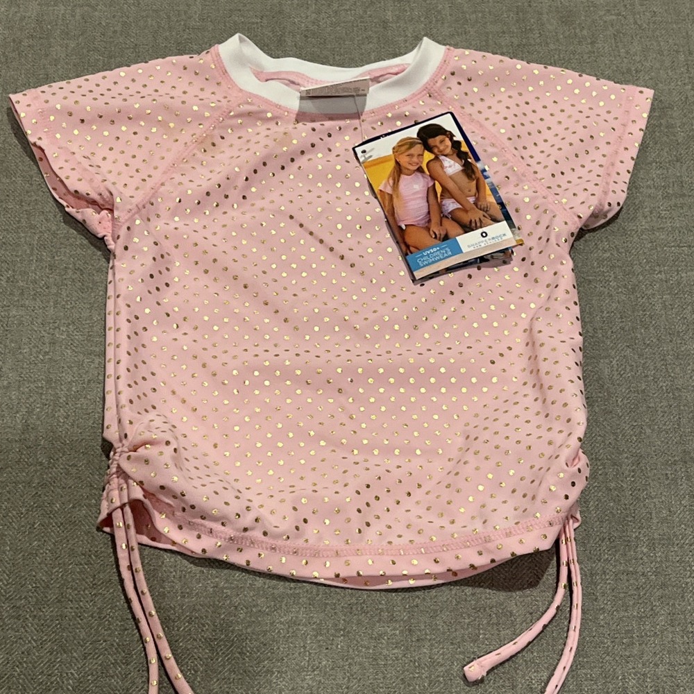 Snapper Rock Girls' Pink Gold Polka Dots Crop Bikini Top Only, Size 4, Imperfect